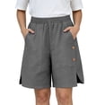 thumbnail image 2 of HBYJLZYG Women's Elastic Waist Shorts with Side Button Details and Large Patch Pockets, Casual Cotton Linen Blend Summer Shorts for Vacation and Daily Wear, 2 of 6