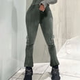 thumbnail image 2 of Lenpel Women's Cargo Pants High Waisted Pull on Ribbed Flare Leggings Bootcut Casual Trousers with Pockets, 2 of 6