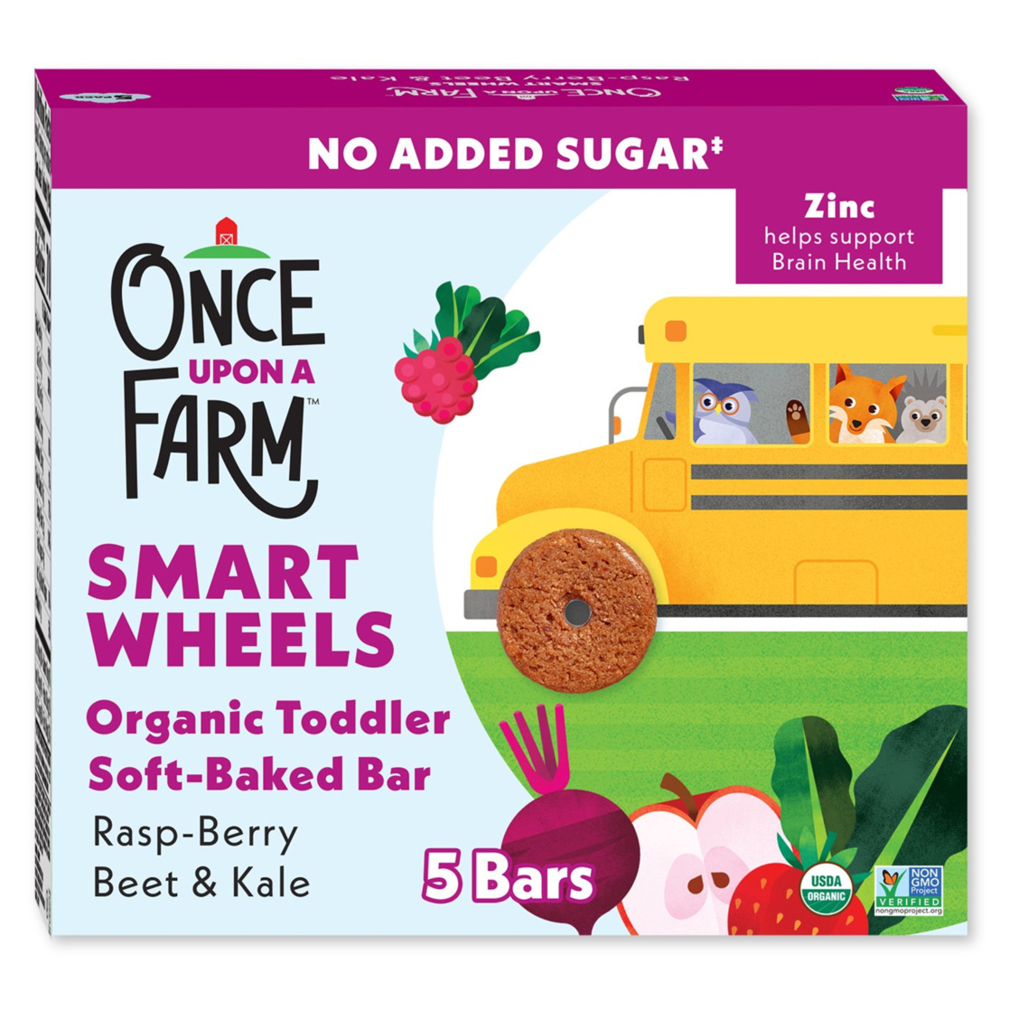 Once Upon a Farm Organic Smart Wheels Toddler Bar, Rasp-Berry & Kale, 5ct