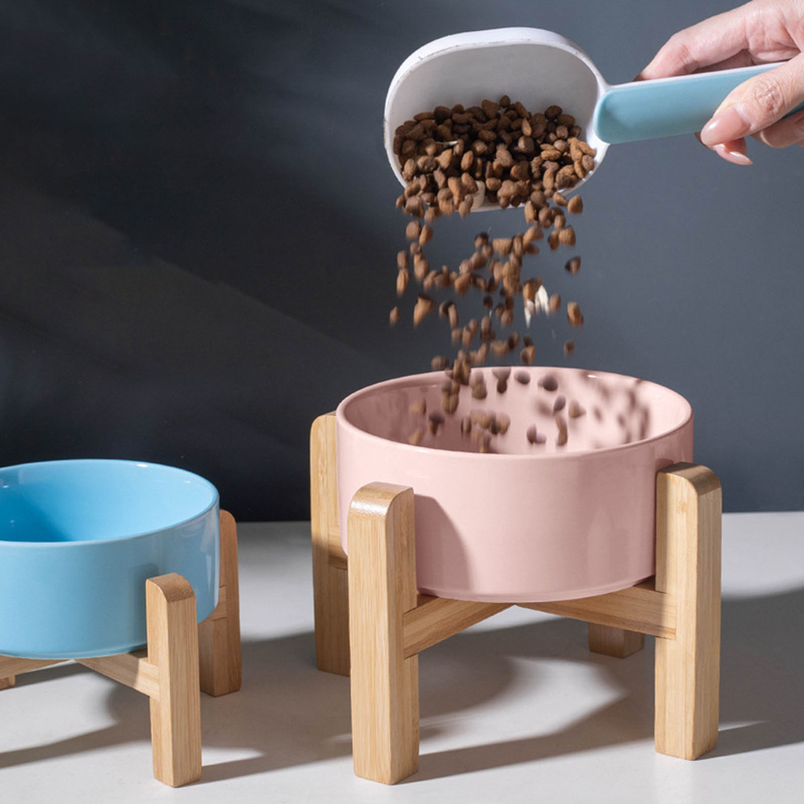 Elevated Ceramic Dog Bowl with Stand, 12OZ Raised Dog Food and Water Dish with Anti- Rubber Base, Anti Vomiting Pet Feeding Bowl for Small Dogs, Puppies, and Cats