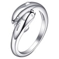 thumbnail image 1 of EeaseMX Anillo con diseño de doble delfín y apertura ajustable, accesorio de joyería para fiestas, para mujeres y niñas (plata), 1 of 7