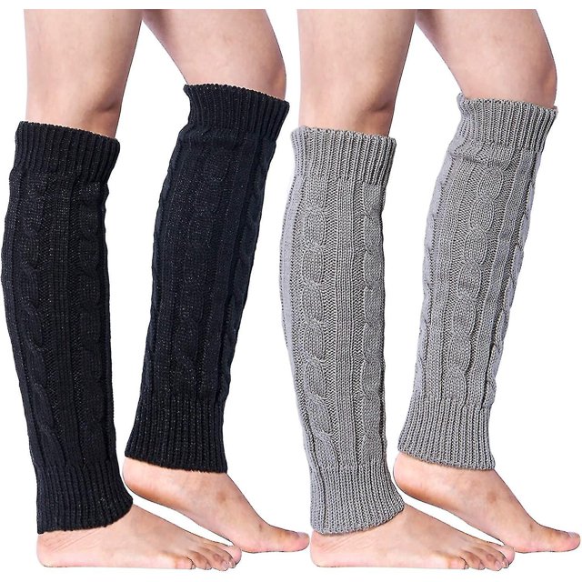 Calentadores de piernas tejidos para mujer, calcetines largos y cálidos para el invierno, 2 pares - Snngv