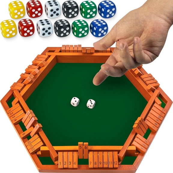 Shut The Box Game Wooden Board for 1-6 Players - 16-inch Shut The Box Game 12 Numbers for Adults & Kids - Ideal for Games Night