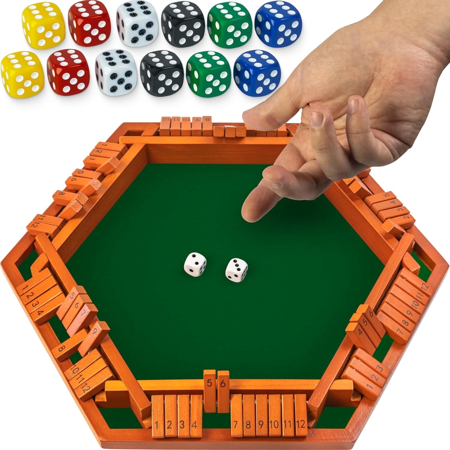 Shut The Box Game Wooden Board for 1-6 Players - 16-inch Shut The Box Game 12 Numbers for Adults & Kids - Ideal for Games Night