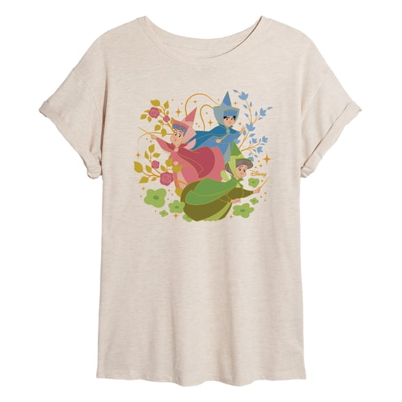 Disney Princess - Flora Fauna and Merryweather - Juniors Oversized Graphic T-Shirt