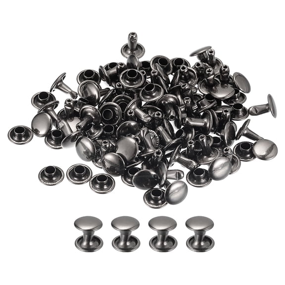 100 Sets Leather Rivets 8mm Double Cap Rivets 8mm Height Studs Gun-black