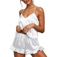 thumbnail image 4 of SOMER Pajamas for Women Set Sexy Silk Satin Ruffled Cute Pajama Sets for Women 2 Piece Cami White Shorts Sets Cozy Sleepwear, 4 of 7