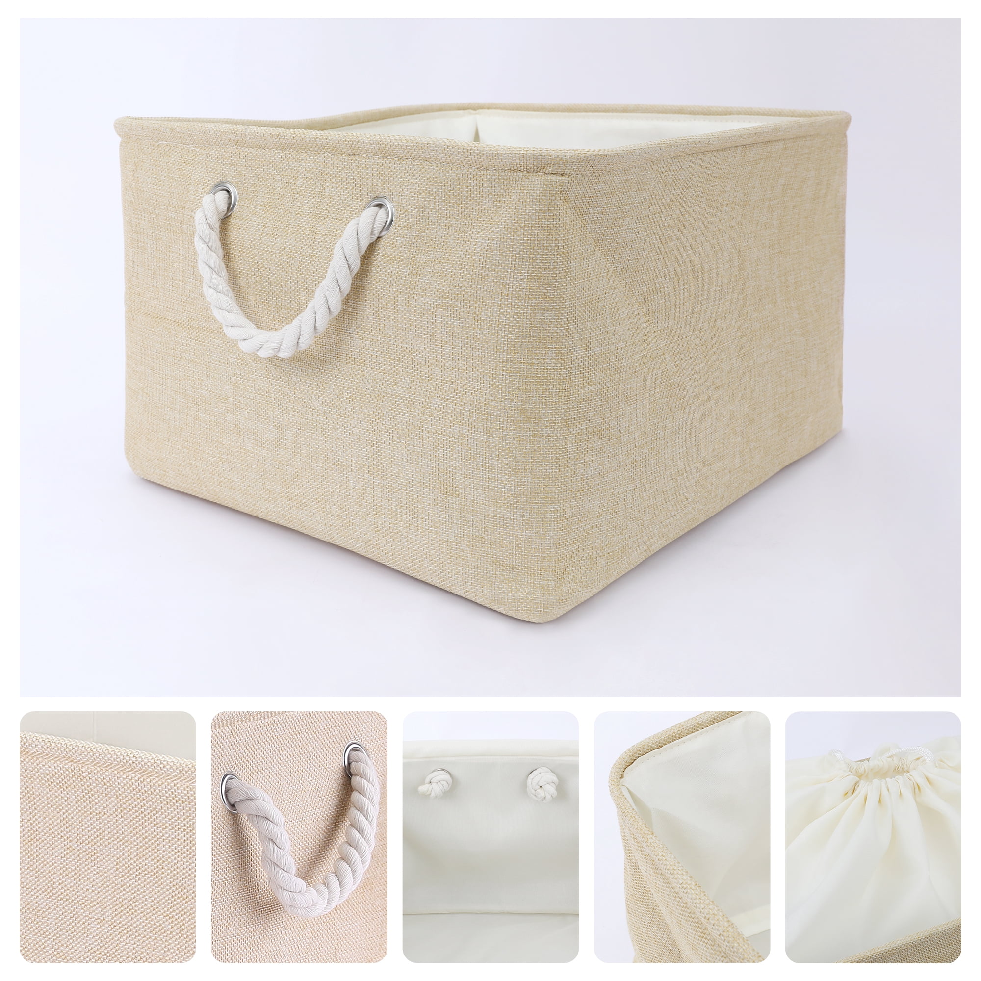 Unique Bargains Fabric Storage Cube Storage Bin Storage Basket White 17.7*13.8*10in