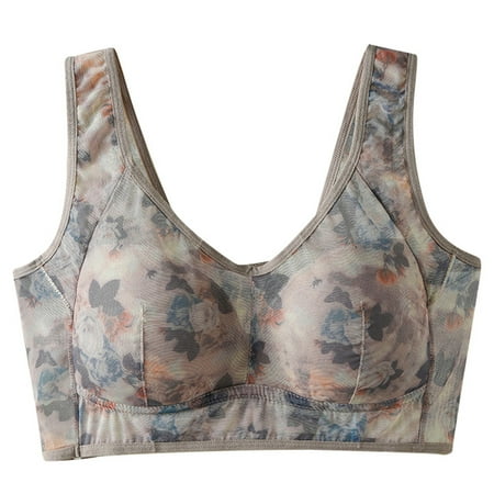 JIKNTTR Full Coverage Bras for Women Thin Underwired Mesh Printed Vest Style Unbuttoned Comfortable Beautiful Back Underwear Bra Workout Yoga Bra Bralettes