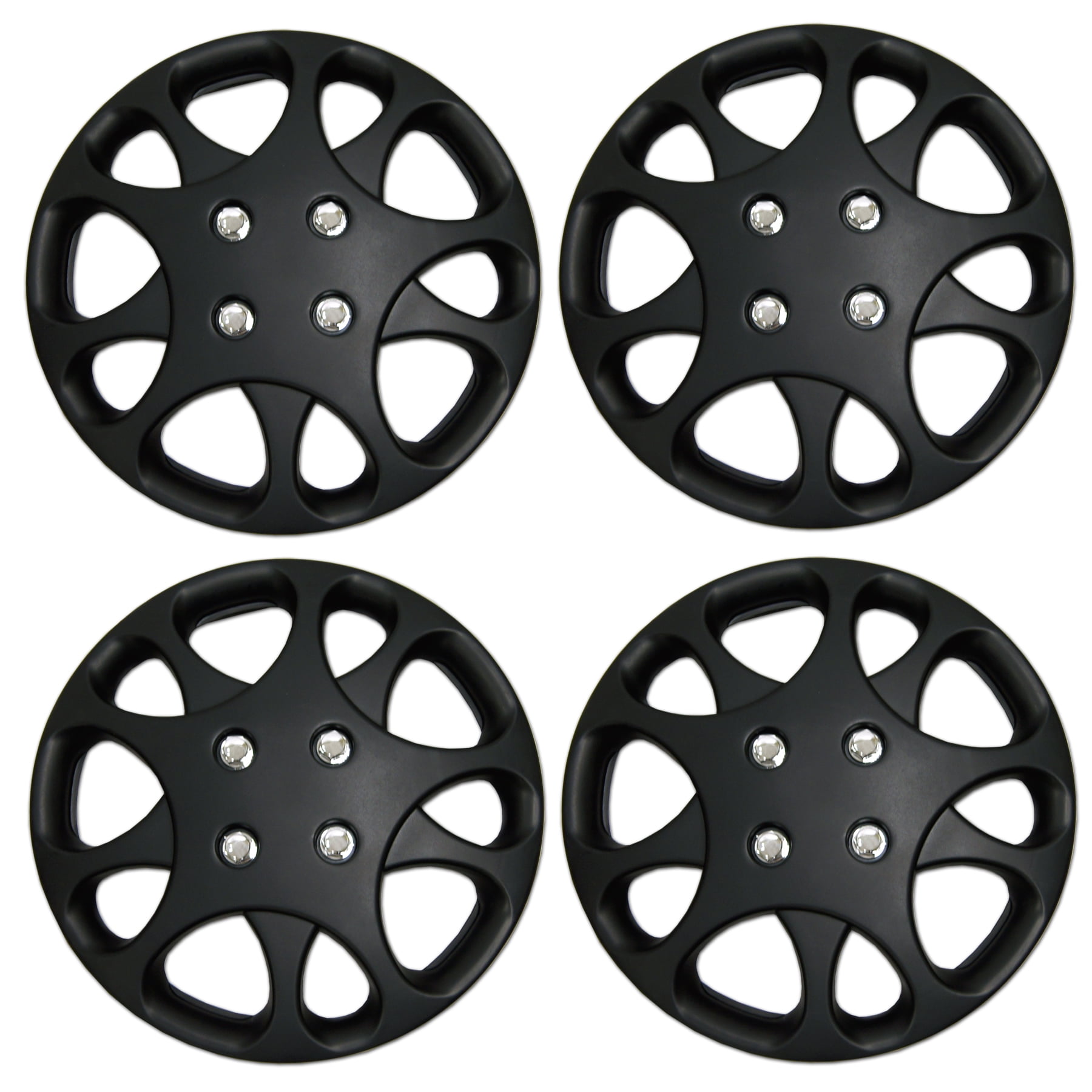 Set of 4 Matte Black Hubcaps 14" WSC3821B14 Hub Caps Wheel Skin