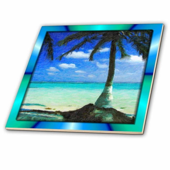 3dRose, Painted Palm Tree, 12 Inch Ceramic Tile