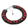 thumbnail image 2 of Chic Teardrop Shaped Red Coral with Black Crystal Beads Statement Necklace, 2 of 4