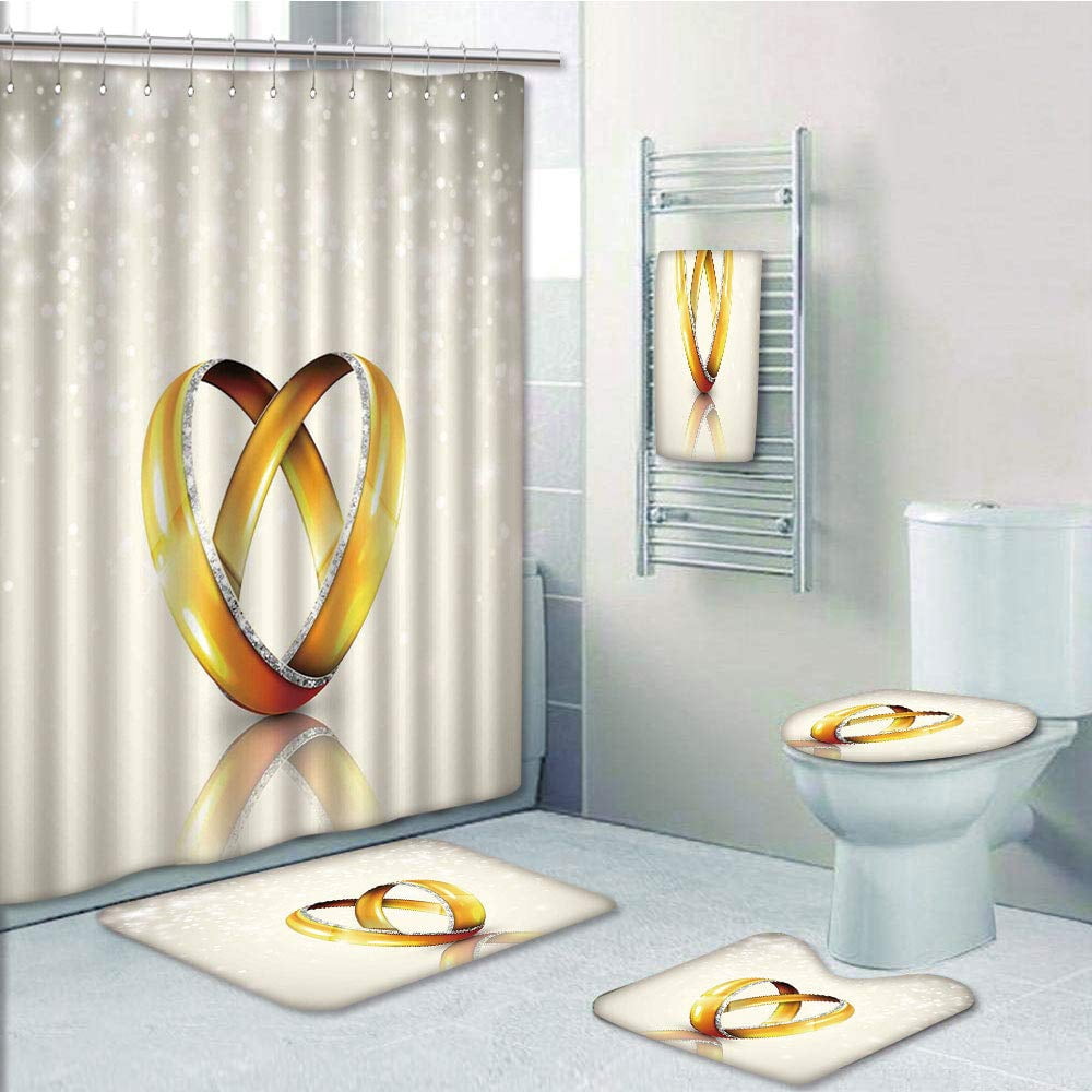 Erehome Wedding Two Big Rings On Vibrant Abstract Marriage Engagement Icons Silver Gold 5 Piece Bathroom Set Shower Curtain Bath Towel Bath Rug Contour Mat And Toilet Lid Cover Walmart Canada