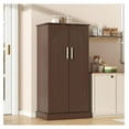 thumbnail image 3 of 47" Kitchen Pantry Cabinet, Brown Farmhouse Storage with Barn Doors & Adjustable Shelves - 24"W x 16"D Dining Room Cupboard, 3 of 9