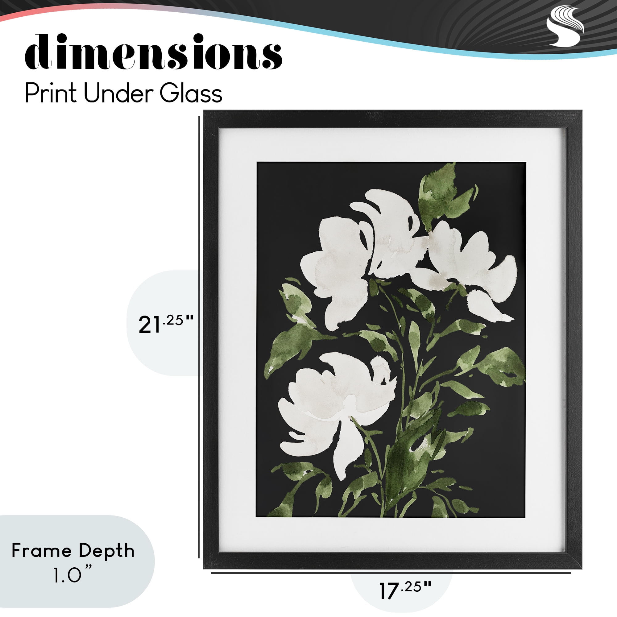 Stupell Industries White Over Black Floral Black Framed Print Under Glass, design by Lucille Price