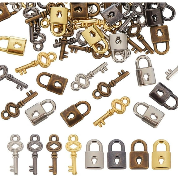 64 Pcs 8 Styles Mini Alloy Lock Key Charms Super Tiny Lock Pendants Mini Metal Lock Keys Mixed Color Accessories for Jewelry Making Dollhouse DIY Projects for diy