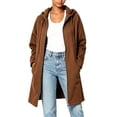 thumbnail image 2 of Women's Hooded Mid Length Zip up Sweatshirt Jacket, Raglan Sleeve Loose Casual Long Sleeve Cardigan Coat with Pockets Fall Winter Outwear Brown XL, 2 of 5