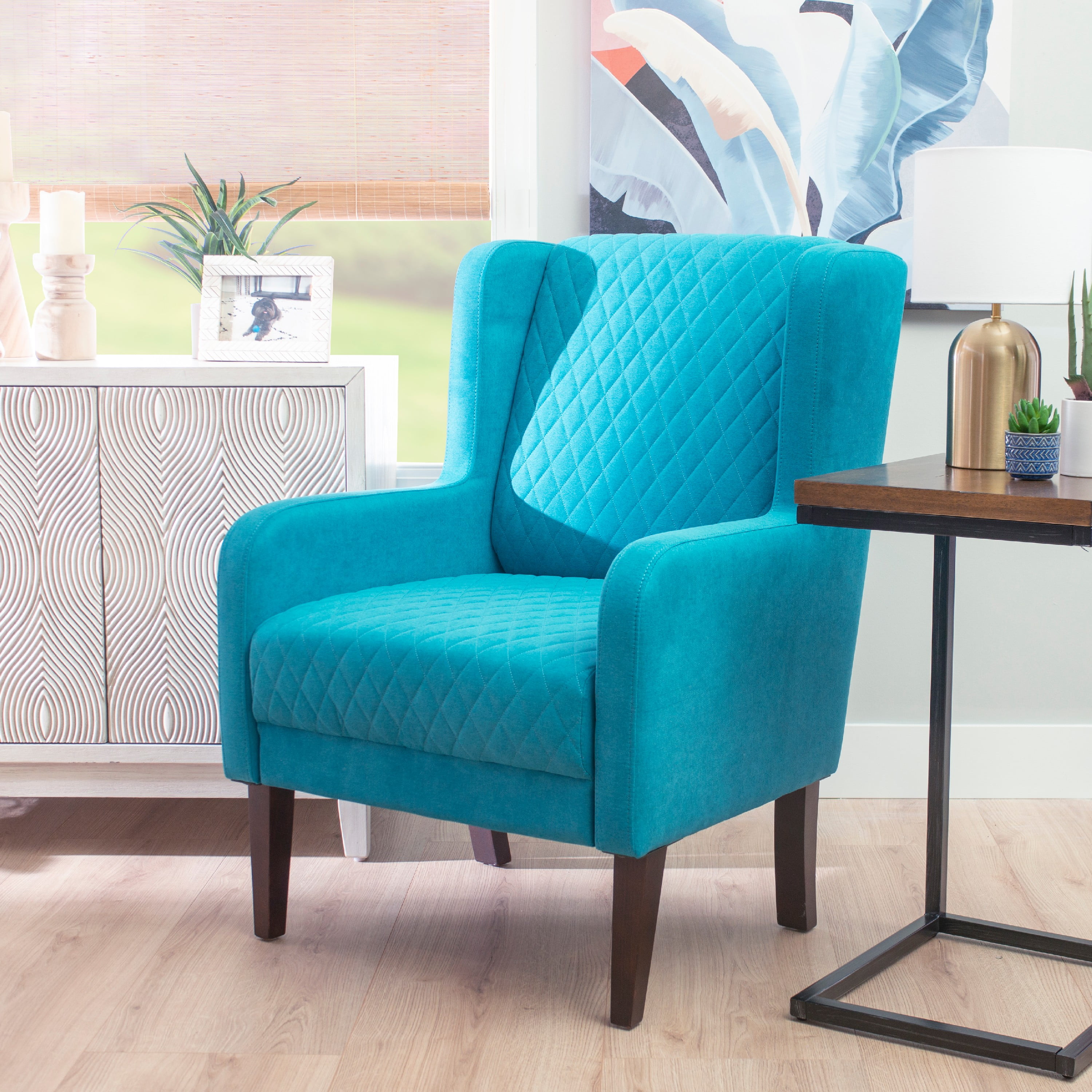 Powell Laude Quilted Velvet Wingback Accent Chair, Teal