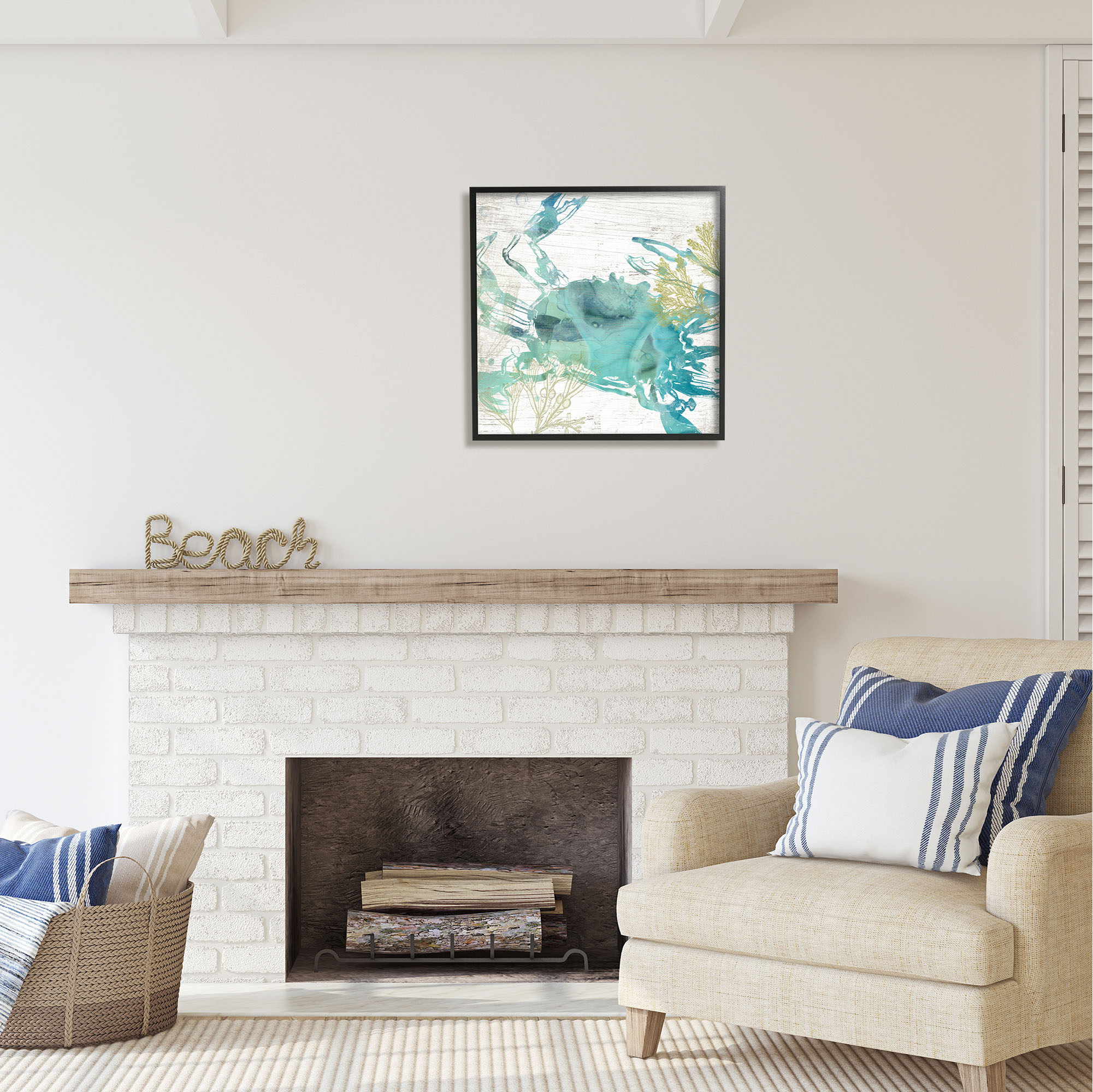 Stupell Industries Abstract Blue Crab Animals & Insects Painting Black Framed Art Print Wall Art, 24 x 24