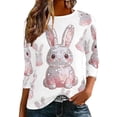 thumbnail image 2 of CLOISE 3/4 Sleeve T Shirts for Women Easter Plus Size Tops Crewneck Holiday Pullover Bunny Holiday Blouses White S, 2 of 8