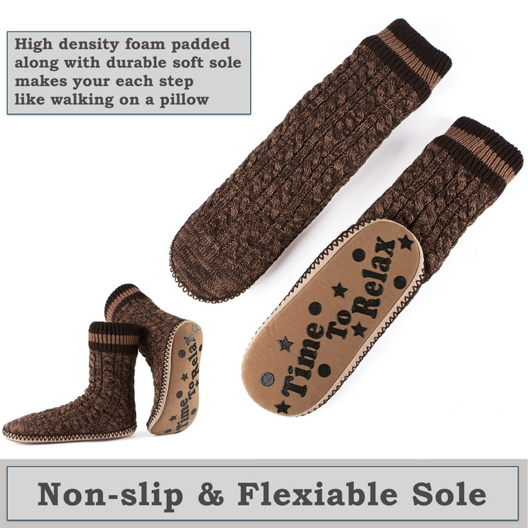 Men's Fleece Lined Slipper Socks with Non-slip Gripper Soles, Warm