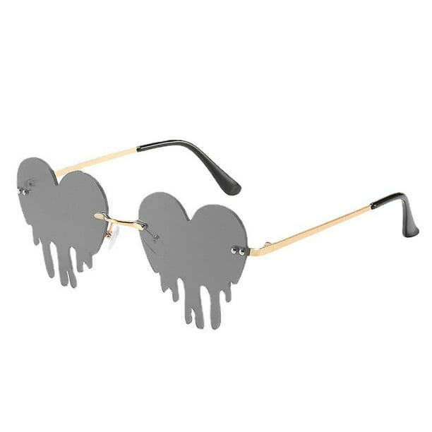 Melting Heart Gafas de Sol para Hombres/Mujeres Sin Montura Irregular Fiesta Gafas de Sol únicas Metal Prom Halloween Gafas Coloridas, Gris