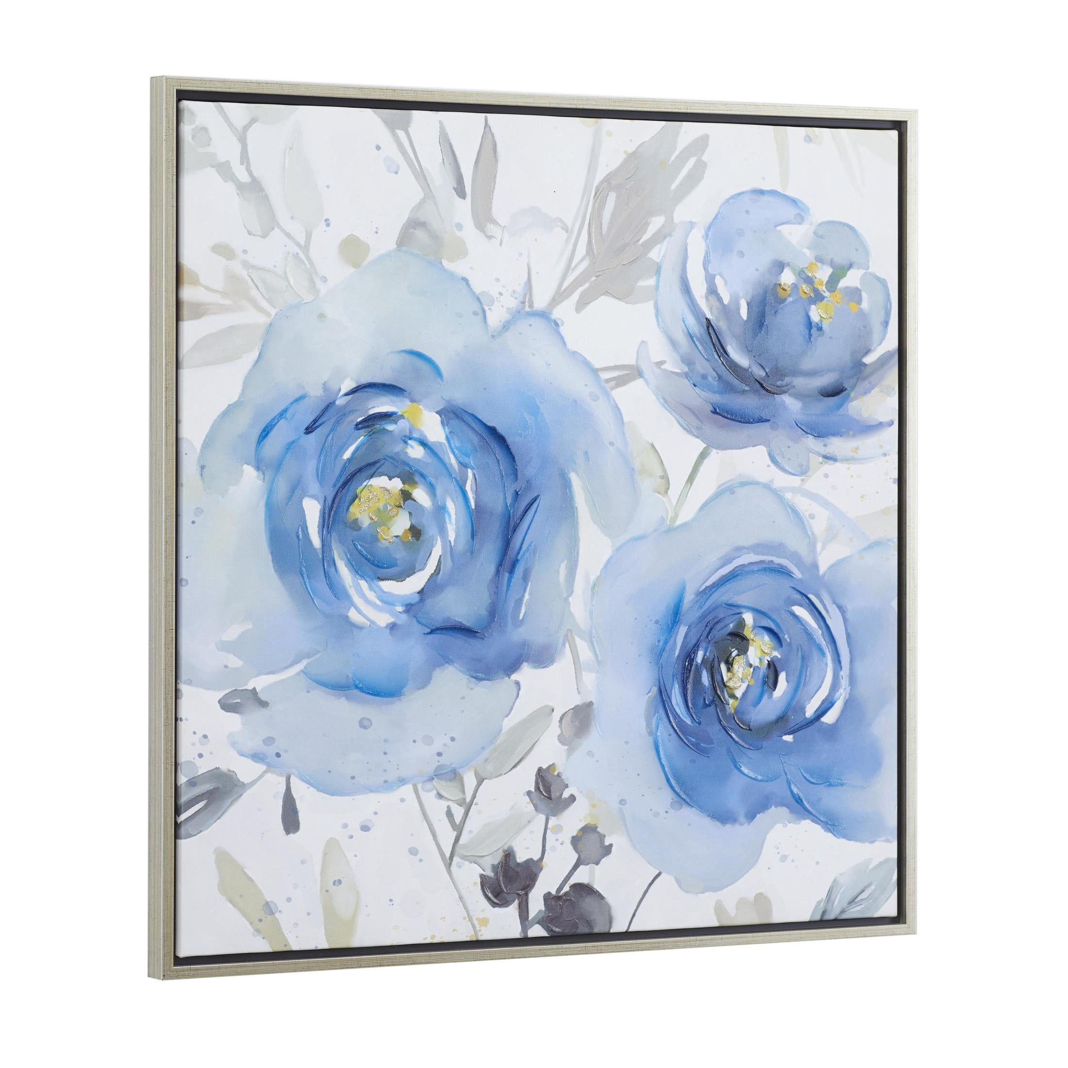 32" x 32" Floral Framed Wall Art with Silver Frame, by DecMode
