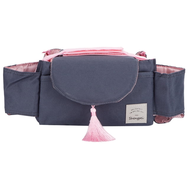 Organizador de bolsa colgante para cochecito de bebé, portavasos universal, bolsa de almacenamiento, accesorio para cochecitos, borla rosa