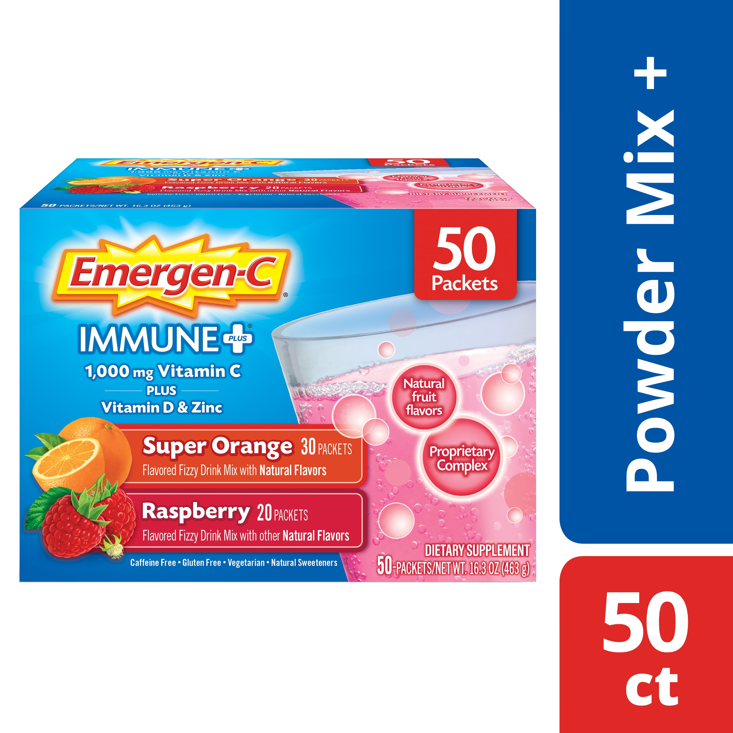 EmergenC Immune+ Pack (50 Ct, Super Orange & Raspberry Flavors