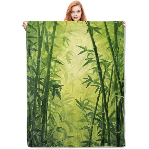 Vanzev Tranquil Bamboo Forest Flannel Blanket,Lush Greenery Print Soft Lightweight Throw Blankets for Nature Lovers, Perfect for Couch Bed Home Travel Decor 60"x80"