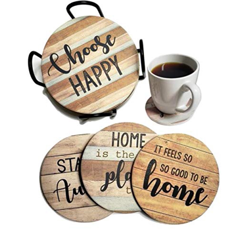 PANCHH Rustic Farmhouse Stone & Cork Coasters for Drinks, Absorbent