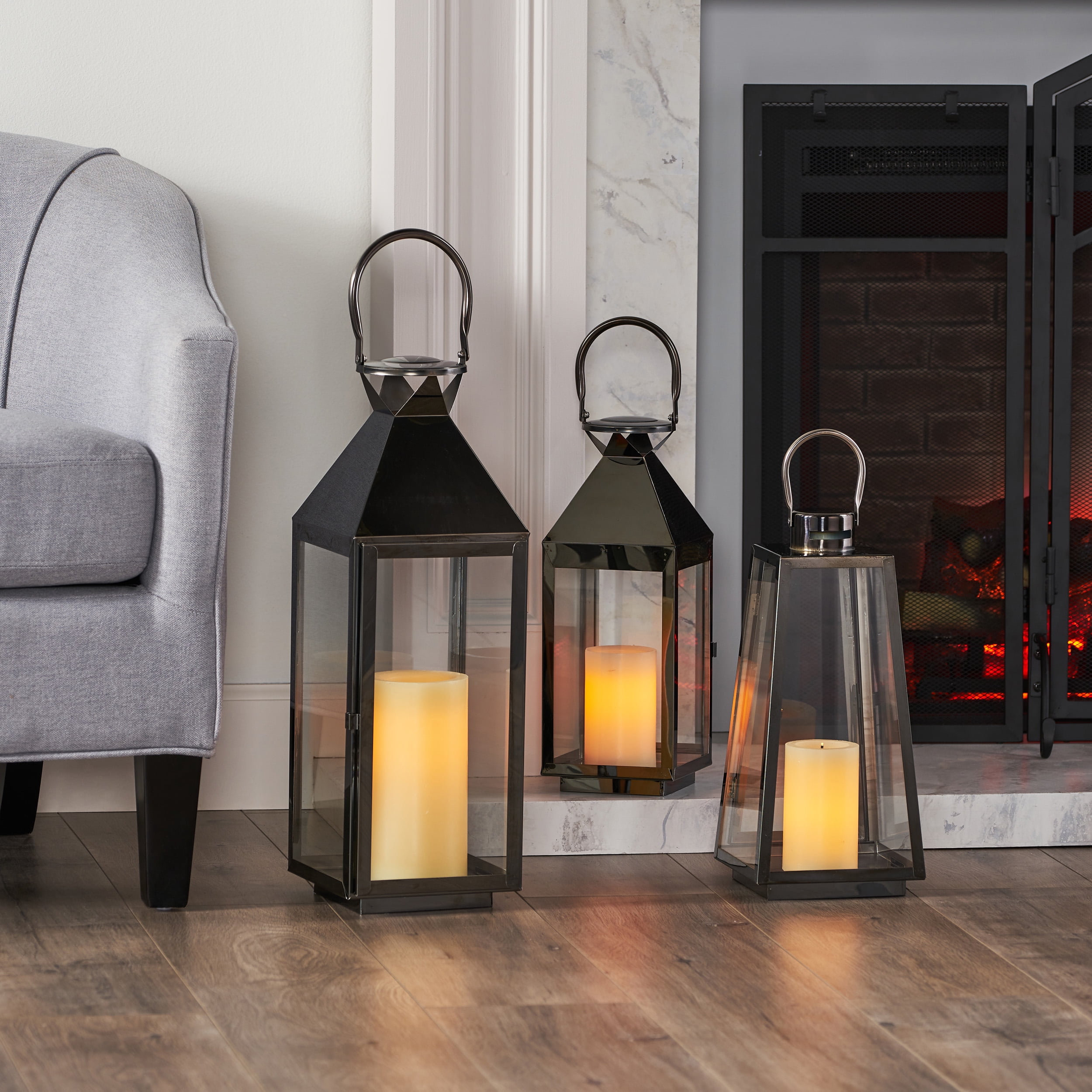 Noble House Medium Traditional Rectangle Metal Lantern, Black