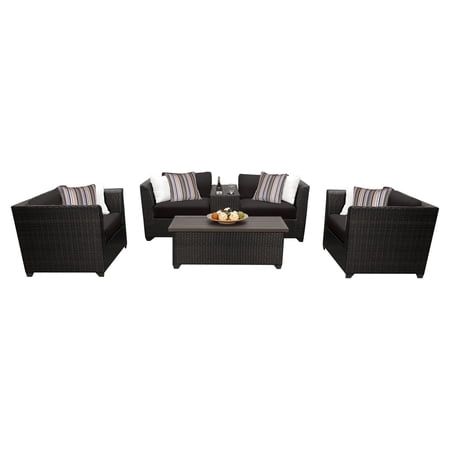 TK Classics Barbados Wicker 6 Piece Patio Conversation Set with Coffee Table and 2 Sets of Cushion Covers