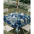 thumbnail image 2 of Outdoor Tablecloth with Umbrella Hole, Watercolor Blue Peonies Zippered Table Cloth for Rectangle Tables, Country Floral on Wood Board Washable Waterproof Tablecloths for Picnic Patio Garden, 2 of 9