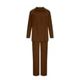 thumbnail image 3 of Mrat Work Outfits Set Office Women Long Sleeve Solid Blouse Tops and Trousers Suit Sets Outfits Sweatsuit Set S-708 Coffee XL, 3 of 5