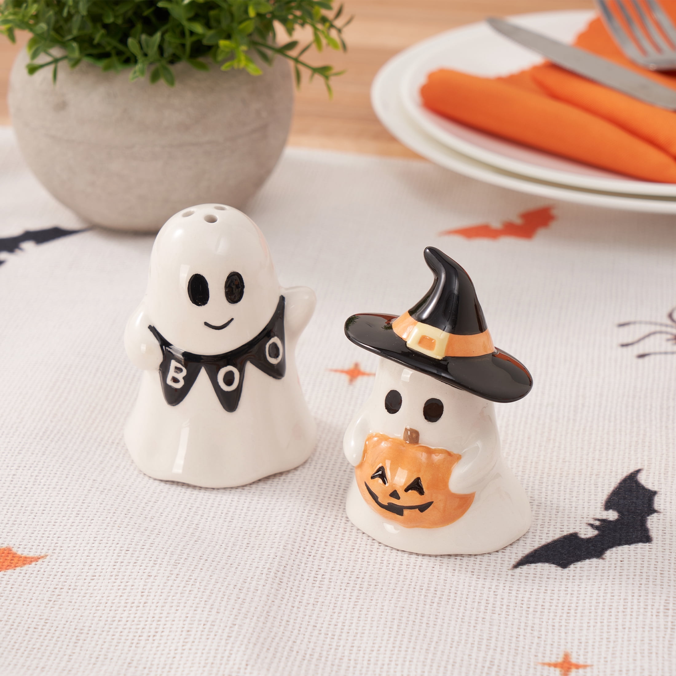 Way To Celebrate Ghost Ceramic Salt Pepper Shakers