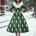 thumbnail image 6 of Women's Casual Dress Long-Sleeve V-Neck Patchwork Fleece Christmas Print Dress for Warm Holiday Wear and Cozy Fashion,Green,XL, 6 of 6