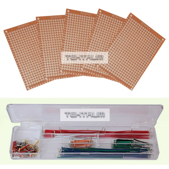 TEKTRUM Solderable FR4 PCB Breadboard 2 x 2.75 inch with 140 Male-to-Male Jumper Wires, 5 pieces