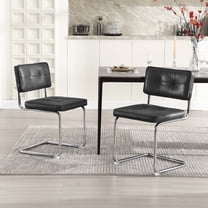 ONEVOG 19.3'' Mid-Century Modern Dining Chairs Set of 2, Faux Leather Cantilever Kitchen Chairs with Chrome Legs for Kitchen Dining room, Black