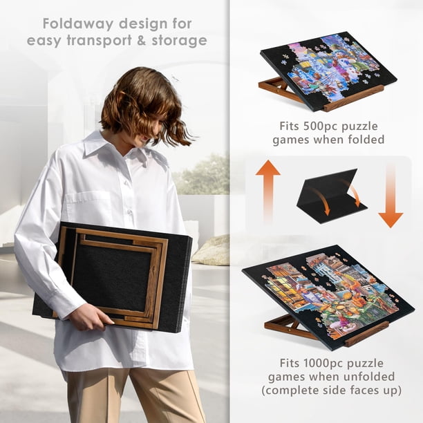 Planche à puzzle, support/support pliable réglable, tapis de puzzle portable avec housse et 6 tiroirs, planche à puzzle avec 4 plateaux de tri pliables pour jusqu'à 1000 pièces (gris foncé Planche à puzzle, support/support pliable réglable, tapis de puzzle portable avec housse et 6 tiroirs, planche à puzzle avec 4 plateaux de tri pliables pour jusqu'à 1000 pièces (gris foncé