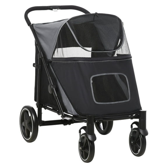 Pet Stroller for Dogs & Cats - One Click Foldable, Shock Absorber, Universal Wheels - Travel Carriage for Medium/Large Pets Up to 66lbs