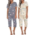 thumbnail image 3 of Ekouaer 2 Pack Women's Sleepwear Capri Pajama Sets Short Sleeve Two-Piece Pjs V Neck Tops & Capri Pants with Pockets S-3XL, 3 of 5
