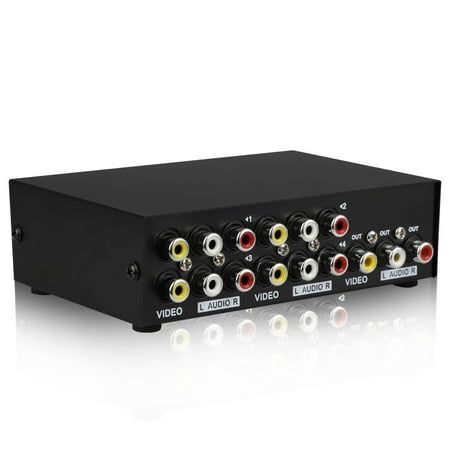 Vga Switcher Box Metal Case Mechanical 4-way AV Switch CVBS RCA Splitter 4 Port Switch Adapter 4 In 1 Out Composite L/R Audio Video Switcher Selector BOX for DVD STB Game Consoles ()
