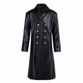 thumbnail image 6 of Busydd Men's Leather Jacket Fashion Double Breasted Buttons Long Sleeve Trench Coat Casual Solid Color Long Jackets 4XL, 6 of 9