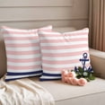 thumbnail image 2 of Anchor Pink Outdoor Waterproof Pillow Covers, Modern Navy Blue White Striped Nautical Decorative Square Throw Pillowcase Sofa Cushion Sham for Patio/Couch/Chair, 26"x26" 2 Pack, 2 of 8