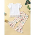 thumbnail image 3 of Bagilaanoe 2pcs Toddler Baby Girl Long Pants Set White Short Sleeve Ruffle T-shirt Tops + Flare Trousers 6M 12M 18M 24M 3T 4T Kids Casual Outfits, 3 of 9
