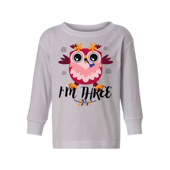 3rd Birthday Cute Owl Toddler Long Sleeve Shirt I'm Three Boys Shirt Girls T-Shirt Owl Three Kids T-Shirt