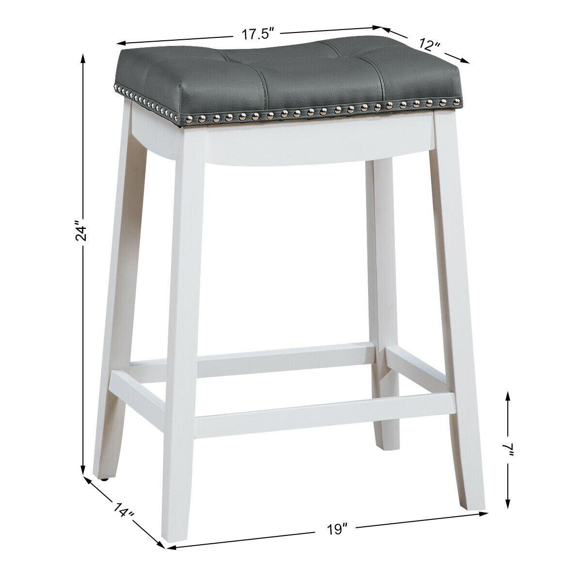 Topbuy 4PCS Saddle Bar Stools Backless Nailhead Counter Stool with Grey Cushions White