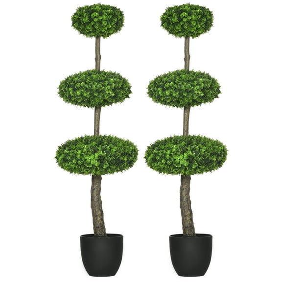HOMCOM 43.25" Indoor & Outdoor Boxwood Topiary Artificial Plants (2 Count)