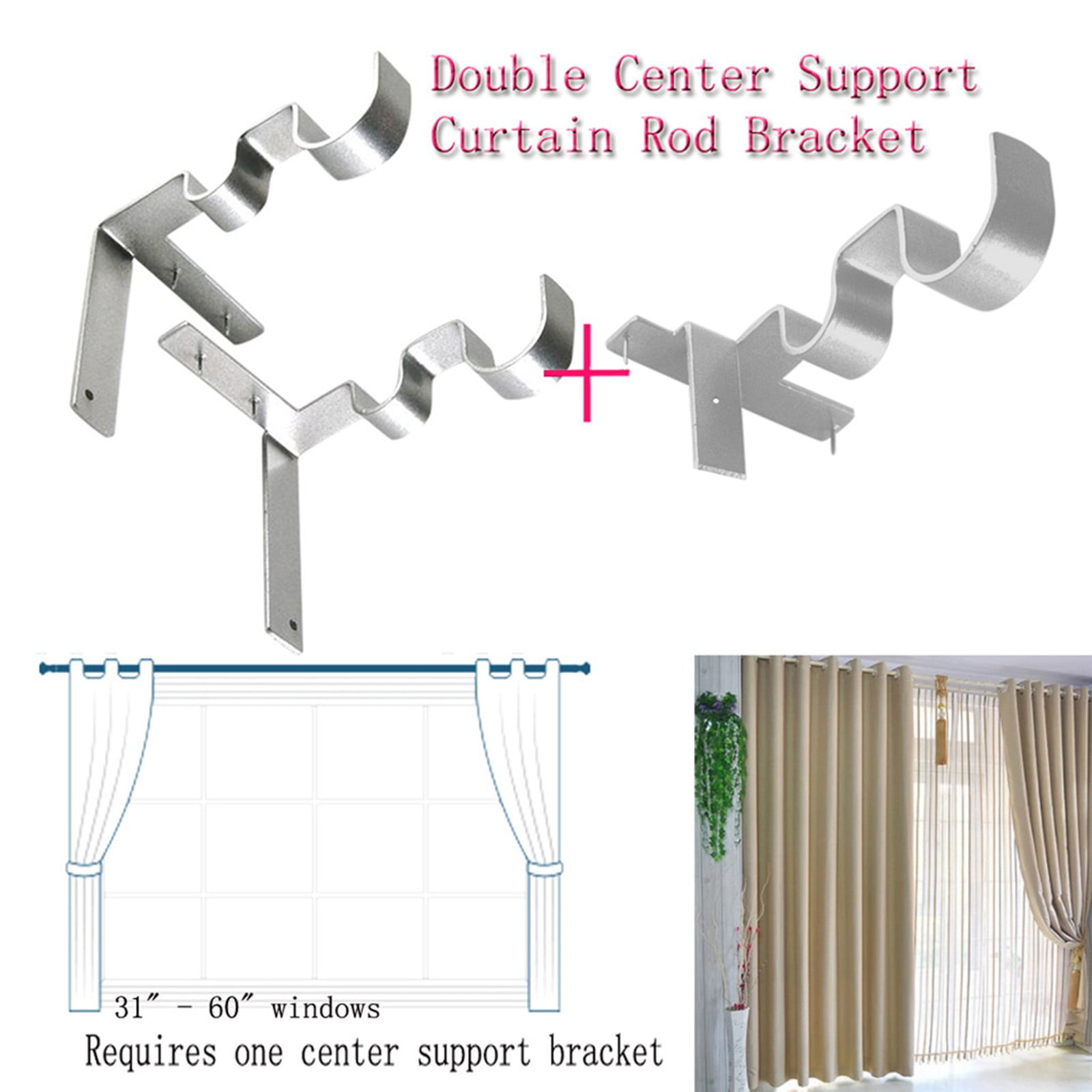 Hang Double Center Support Curtain Rod Bracket Into Window Frame Rod